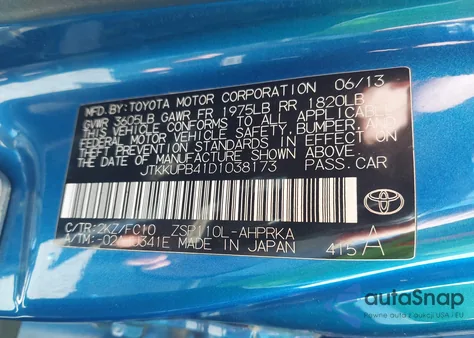2013 Scion Xd from USA, damaged, VIN JTKKUPB41D1038173